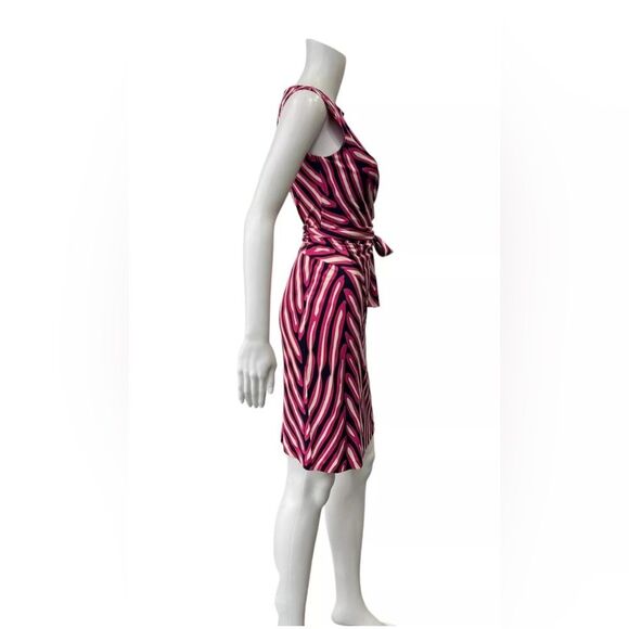 Diane Von Furstenberg Pink Black Stripe Wrap Silk Dress size 6 - Picture 4 of 16